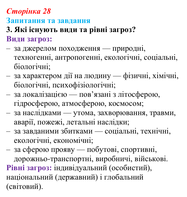 Відповідь до запитання 3 (с. 28) зі здоров’я, безпеки та добробуту для 9 класу, Поліщук 2026: Сучасний комплекс проблем...