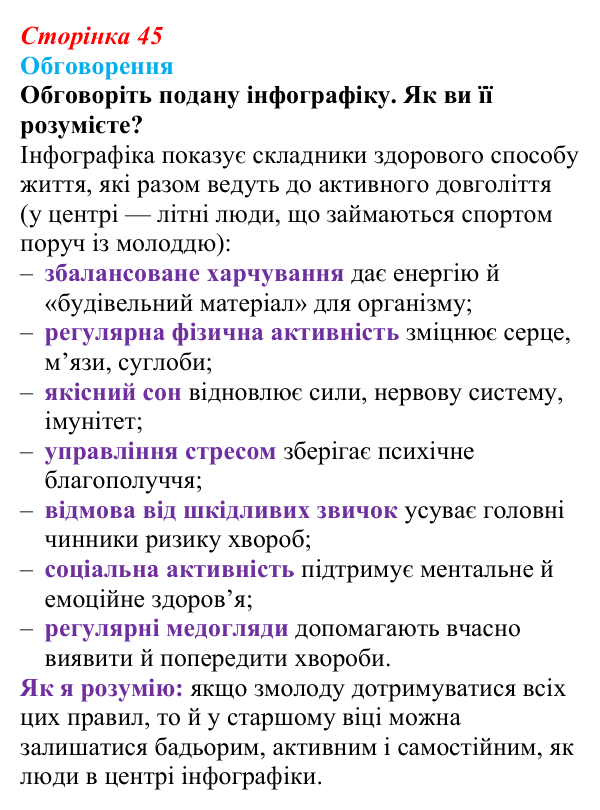 Відповідь до завдання 1 (с. 45) зі здоров’я, безпеки та добробуту для 9 класу, Поліщук 2026: Здоровий спосіб життя задля...