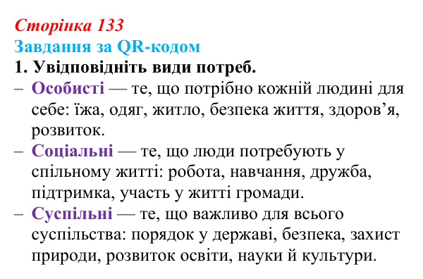Відповідь до завдання за QR-кодом, завдання 1 (с. 133) зі здоров’я, безпеки та добробуту для 9 класу, Шиян 2026