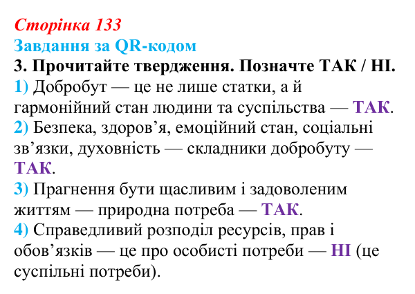 Відповідь до завдання за QR-кодом, завдання 3 (с. 133) зі здоров’я, безпеки та добробуту для 9 класу, Шиян 2026