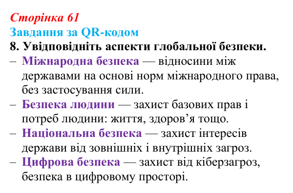 Відповідь до завдання за QR-кодом, завдання 8 (с. 61) зі здоров’я, безпеки та добробуту для 9 класу, Шиян 2026: Глобальна...