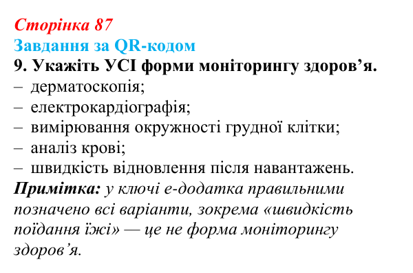 Відповідь до завдання за QR-кодом, завдання 9 (с. 87) зі здоров’я, безпеки та добробуту для 9 класу, Шиян 2026: Цілісність...