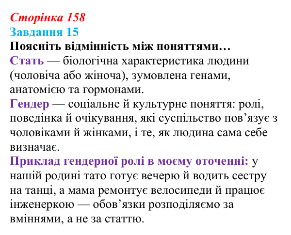 Відповідь до завдання 15 (с. 158) зі здоров’я, безпеки та добробуту для 9 класу, Василенко 2026: Моє тіло змінюється...