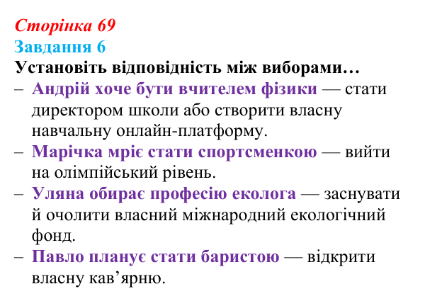 Відповідь до завдання 6 (с. 69) зі здоров’я, безпеки та добробуту для 9 класу, Василенко 2026: Ким бути