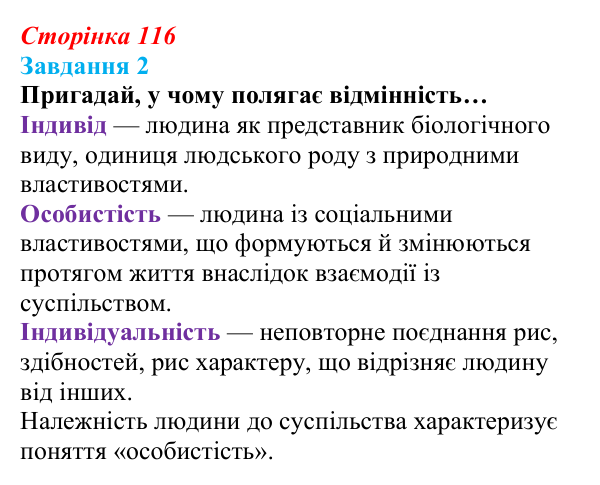 Відповідь до завдання 2 (с. 116) зі здоров’я, безпеки та добробуту для 9 класу, Задорожна 2026: Самореалізація особистості...