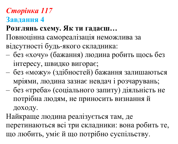 Відповідь до завдання 4 (с. 117) зі здоров’я, безпеки та добробуту для 9 класу, Задорожна 2026: Самореалізація особистості...