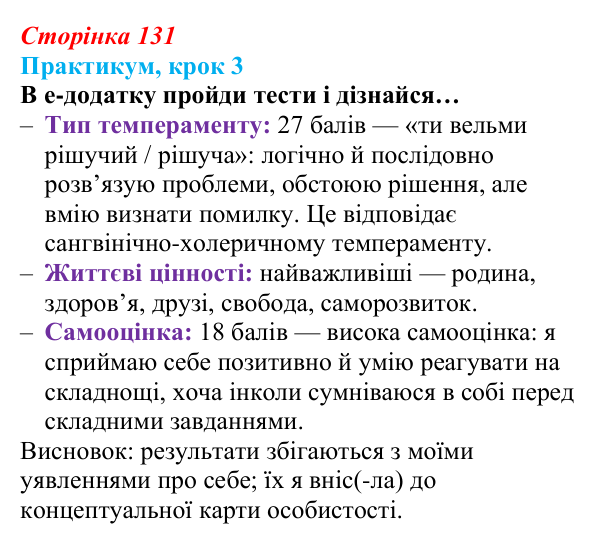 Відповідь до кроку 3 практикуму (с. 131) зі здоров’я, безпеки та добробуту для 9 класу, Задорожна 2026: Практикум: склади...