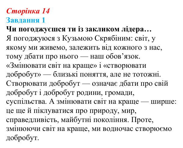 Відповідь до завдання 1 (с. 14) зі здоров’я, безпеки та добробуту для 9 класу, Задорожна 2026: Шляхи створення добробуту