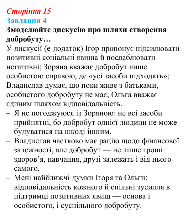 Відповідь до завдання 4 (с. 15) зі здоров’я, безпеки та добробуту для 9 класу, Задорожна 2026: Шляхи створення добробуту