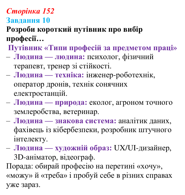 Відповідь до завдання 10 (с. 152) зі здоров’я, безпеки та добробуту для 9 класу, Задорожна 2026: Діагностувальна робота № 2