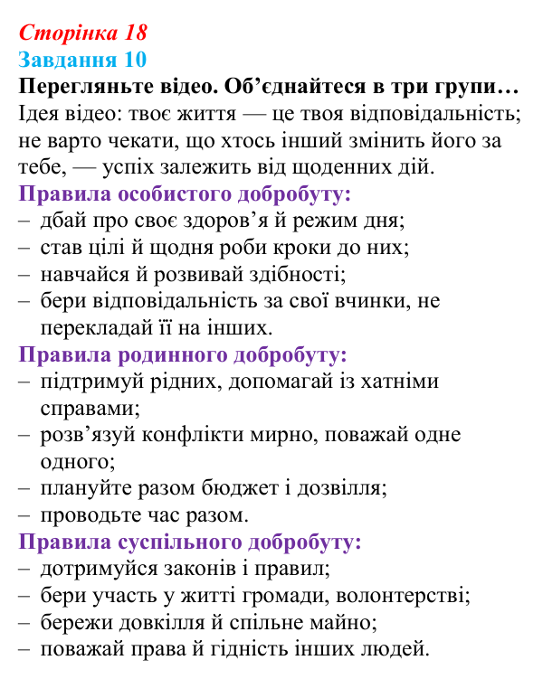 Відповідь до завдання 10 (с. 18) зі здоров’я, безпеки та добробуту для 9 класу, Задорожна 2026: Шляхи створення добробуту
