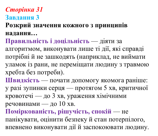 Відповідь до завдання 3 (с. 31) зі здоров’я, безпеки та добробуту для 9 класу, Задорожна 2026: Невідкладна домедична допомога