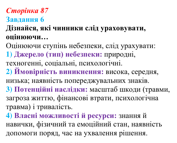 Відповідь до завдання 6 (с. 87) зі здоров’я, безпеки та добробуту для 9 класу, Задорожна 2026: Моделі поведінки, безпечної...
