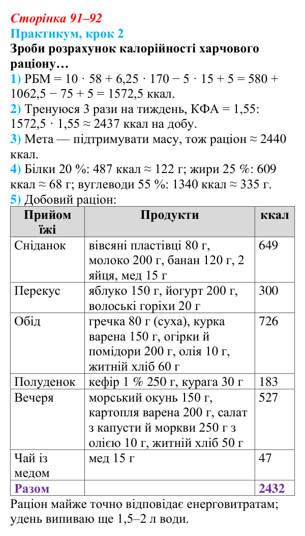 Відповідь до кроку 2 практикуму (с. 91–92) зі здоров’я, безпеки та добробуту для 9 класу, Задорожна 2026: Практикум...