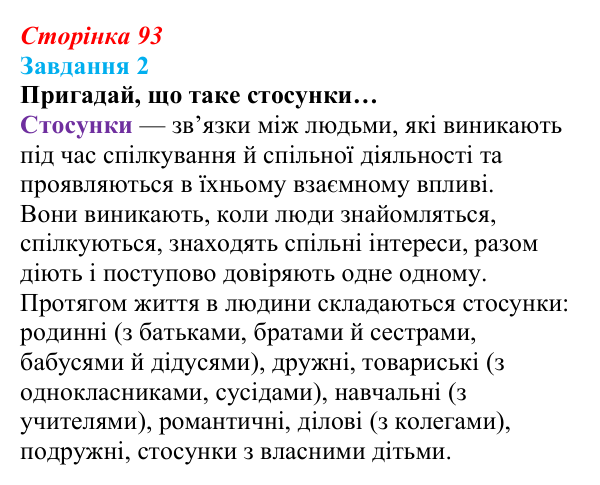 Відповідь до завдання 2 (с. 93) зі здоров’я, безпеки та добробуту для 9 класу, Задорожна 2026: Формування міжособистісних...